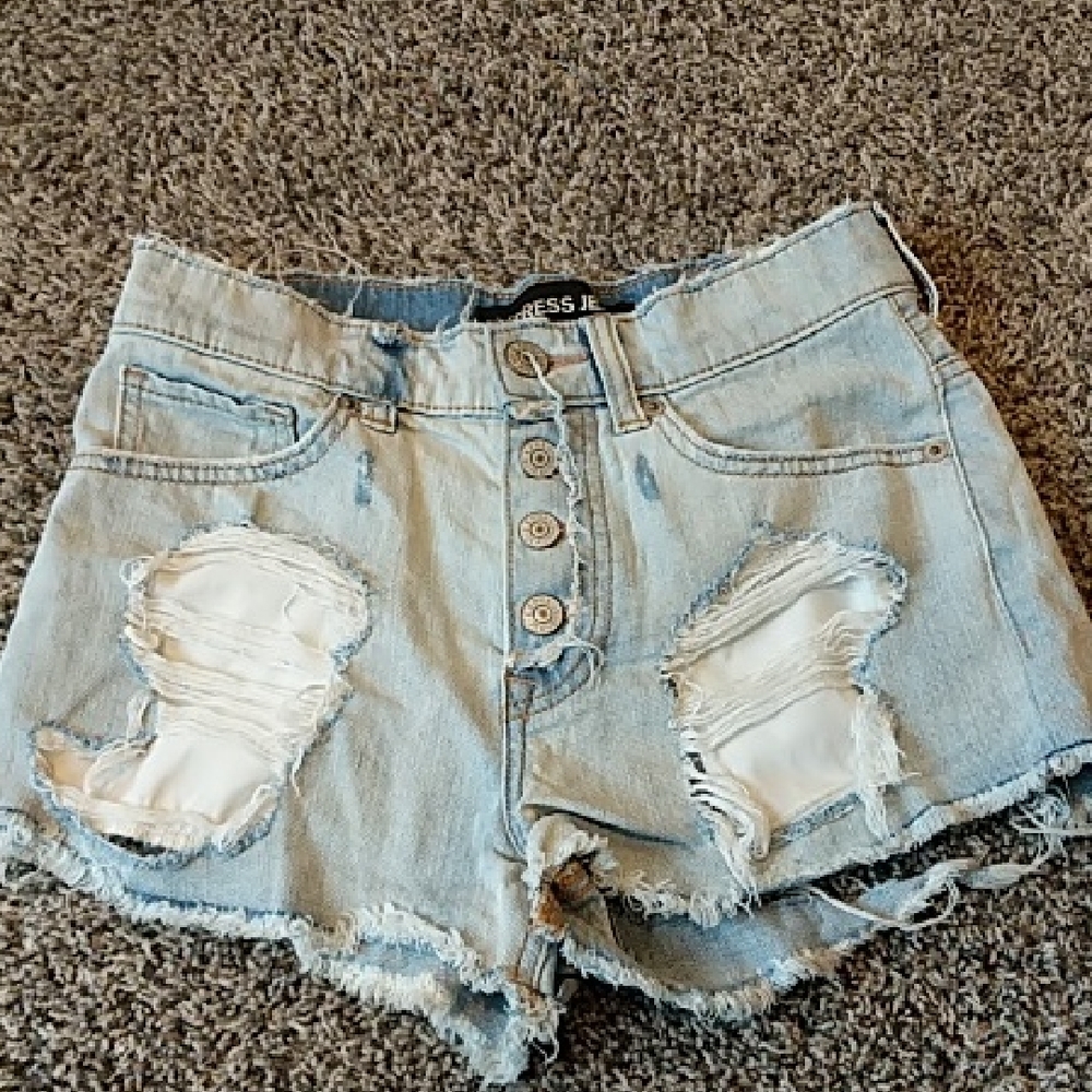 Express Distressed Light Blue Denim Shorts 0